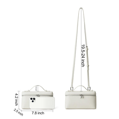 DORIS&JACKY Small Leather Crossbody Bag for Women, Designer Mini Top Handle Clutch Phone Bag with Adjustable Shoulder Strap (White)