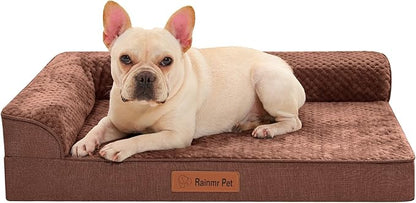 Rainmr Orthopedic Dog Bed for Small and Medium Dogs, Memory Foam Pet Bed with Washable Removable Cover, Nonskid Bottom, Waterproof, for Indoor, Outdoor, Crate ＆ Car Use, 30x20x6 Inches, Brown Grey
