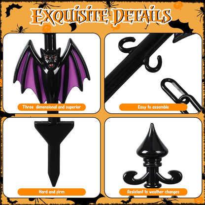 Vercraft 10 Pack Halloween Fence for Garden Outdoor Halloween Yard Decorations Lawn Stake with Connecting Chain Spooky Cemetery Decor for Outdoor Yard Graveyard Pathway Haunted House Party(Bat)