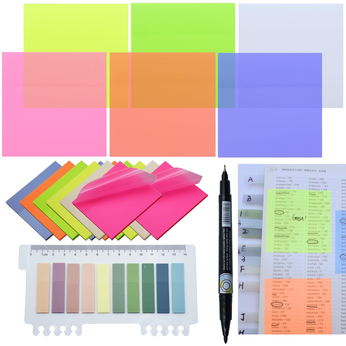 YOUDEFUL 800Pcs Transparent Sticky Notes, 3"x3" Clear Sticky Notes, Waterproof Translucent Sticky Note Pads for Books Annotation, Clear Post it Notes for Bible Study, School, Office