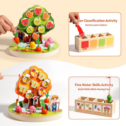 INIFEIDALA Montessori Toys for 3 4 5 Year Olds | Birthday Gifts for Boys & Girls, Wooden Educational Toddler Toys, Shape Sorting, Carrot Harvest & Magnetic Fishing Game – Fine Motor Skills Development