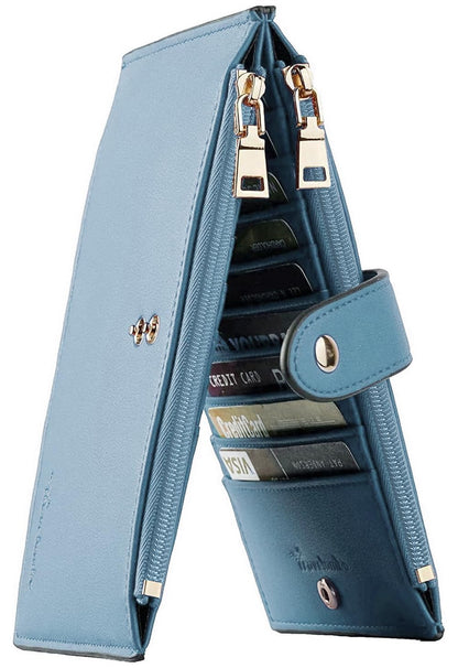 Travelambo Leather Wallets for Women Slim RFID Blocking Bifold Credit Card Holder Wallet