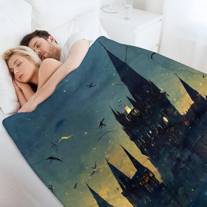 Wizard Castle Halloween Blanket Flannel Goth Throw Blanket Lightweight Soft Warm Cozy Travel Blanket Fit Couch Sofa Bed Living Room Bedroom Gift for Women Men Girls Boys All Season 60"x80"
