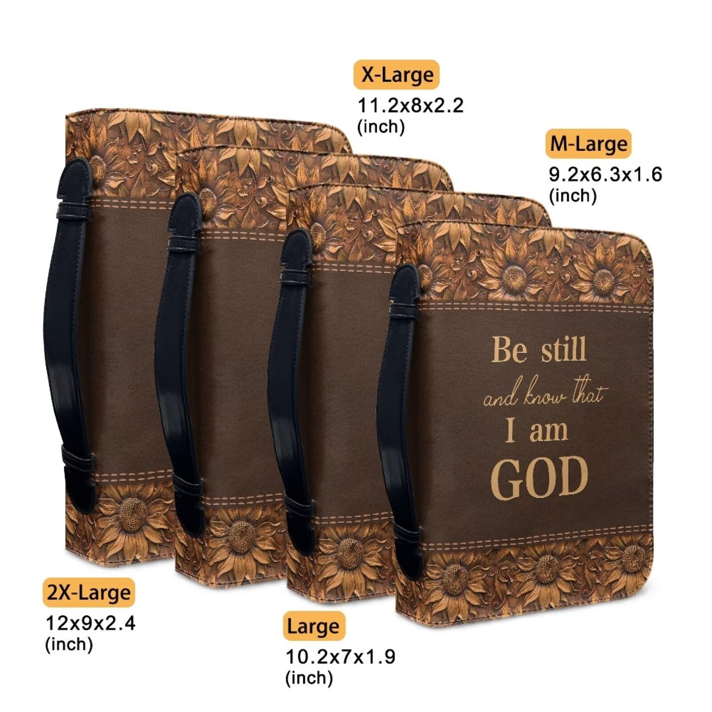 Panskyllis Be Still and Know That I am God Verses Bible Cover Case for Women Leather Book Carrying Case with Zipper and Handle Scratch Dirty Proof Church Bag Size M-2XL