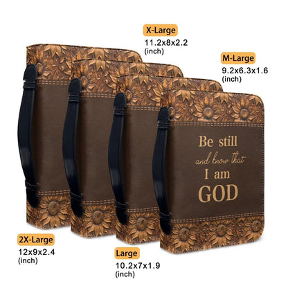Panskyllis Be Still and Know That I am God Verses Bible Cover Case for Women Leather Book Carrying Case with Zipper and Handle Scratch Dirty Proof Church Bag Size M-2XL