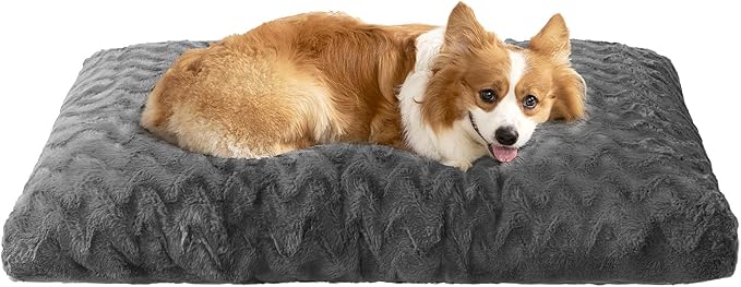 EHEYCIGA Washable Large Dog Bed for Crate 35x23 Inch, Kennel Pad for Dogs Up to 45 lbs, Plush and Comfy Pet Sleeping Mat, Charcoal
