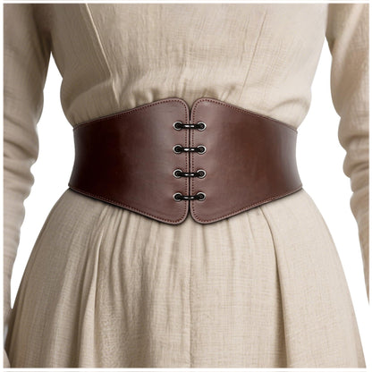 L'VOW Women's Viking Leather Corset Belt - Renaissance Cinch Belt Halloween Medieval(Brown,XXL)