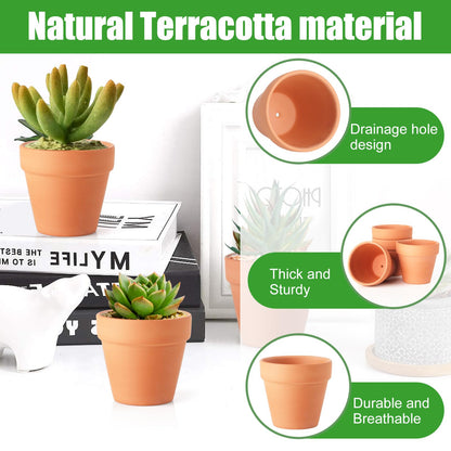 Baxrou Terra Cotta Pots, 24 Pack 3.15 Inch Mini Clay Pot with Drainage Holes,Cactus Flower Nursery Terracotta Pots for Indoor/Outdoor Succulent Plants, Crafts, Wedding Favor