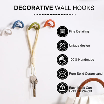 ATLZBLTCI Cute Decorative Hooks for Wall. Ceramic Boho Decorative Hooks for Hanging Things Suitable for bathrooms Towel Coat Key Purse Clothes 4 pcs.