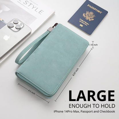 Bveyzi Women RFID Blocking Wallet Leather Zip Around Phone Clutch Large Capacity Ladies Travel Purse Wristlet (Purist Blue)