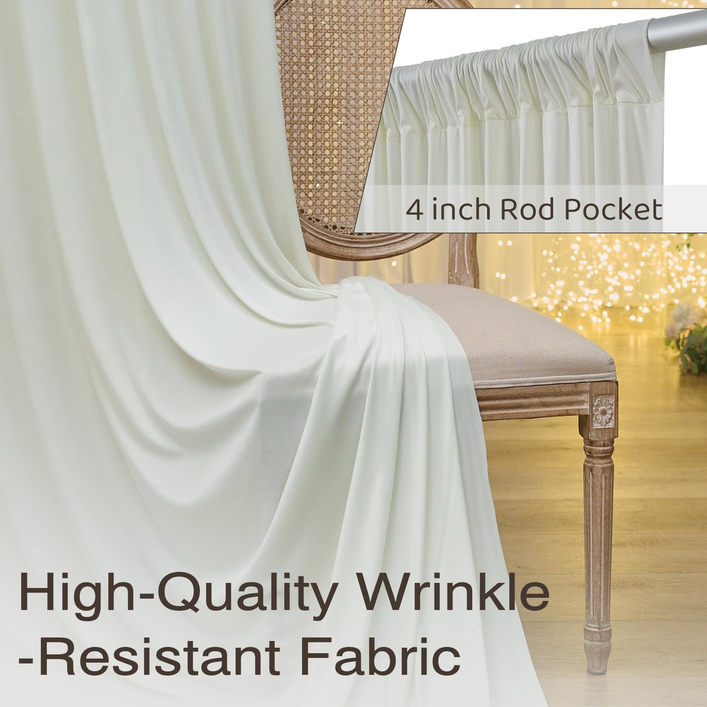 10x10ft Wrinkle Free Ivory Backdrop Curtains for Parties, 2 Panels 5x10ft Silky Polyester Photo Backdrop Drapes Back Drop Cloth Drapery for Wedding Birthday Photography Background