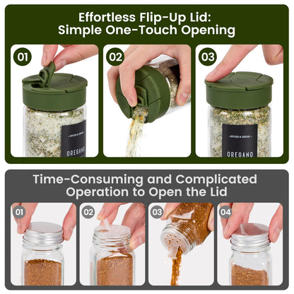 Spreccio 12 pcs Glass Spice Jars With Labels,6oz Glass seasoning Containers with Silicone Lids,Small Spice Storage Bottles for Kitchen Organizer,Seasoning Jars for Spice Rack,Cabinet,or Drawer