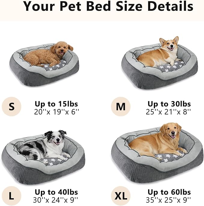 Dog Beds for Large Dogs, Washable Pet Bed, Orthopedic Dog Sofa Bed, Soft Calming Sleeping Warming Puppy Bed (Star-Grey, X-Large-(35’’x 25’’x 10’’))