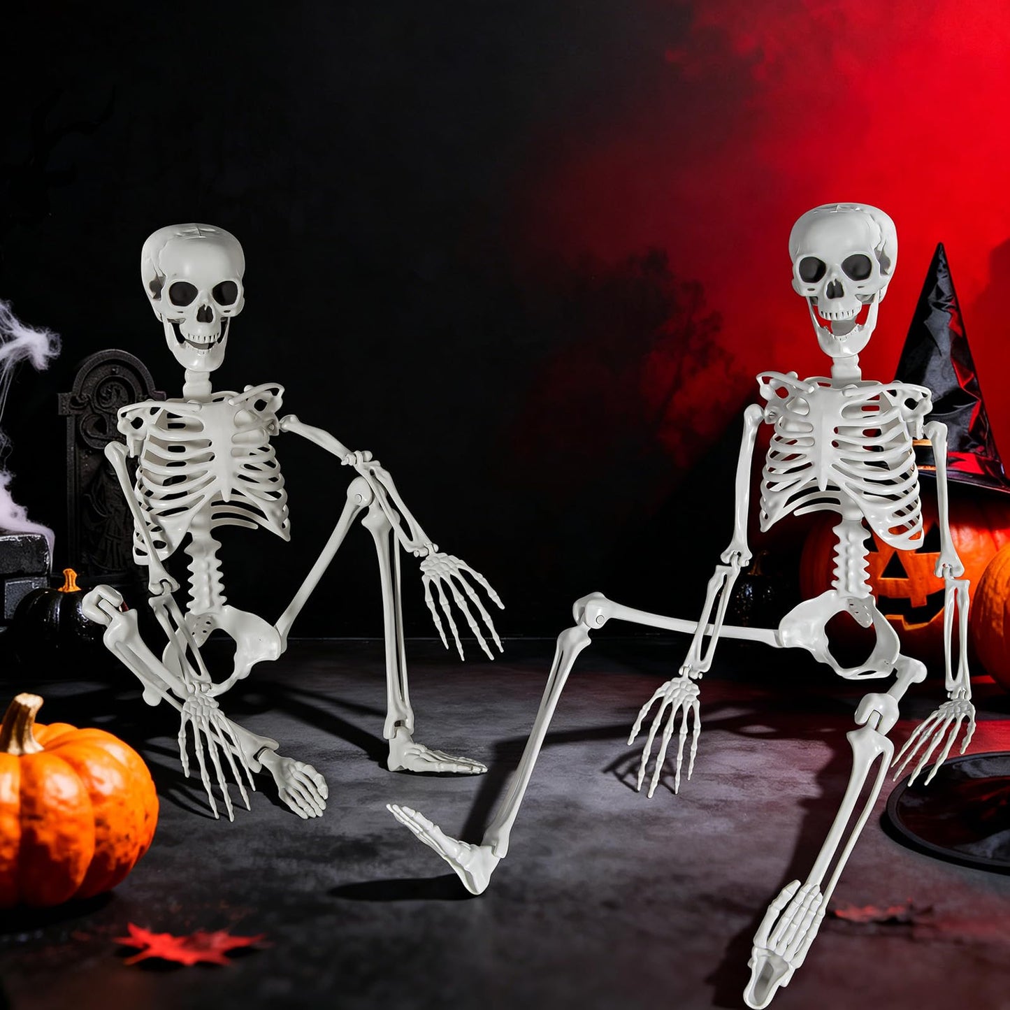 SUNREEK 3 ft Skeletons for Halloween, 36 inch Life Size Skeleton with Full Body Posable Joints, Halloween Plastic Skeleton for Outdoor Yard Patio Lawn Garden Haunted House Spooky Scene Decor (1)