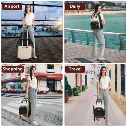 Laptop Backpack for Women Bag - 15.6 inch Work Travel Backpack with USB Charger College Bookbag Waterproof Business Computer Backpack Anti-theft Casual Backpacks for Nurse Teacher Beige Black Brown