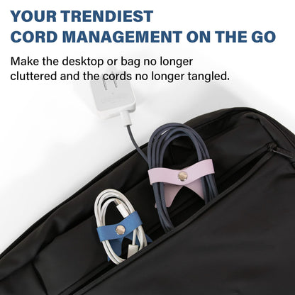 SenseAGE 5 Pack Cord Organizer, Bow Cord Keeper, Cable Organizer USB Holder, Leather Cable Management, Cable Straps, Earphone Winder, Storage Straps for Electronics, Earbuds, Big, Pink