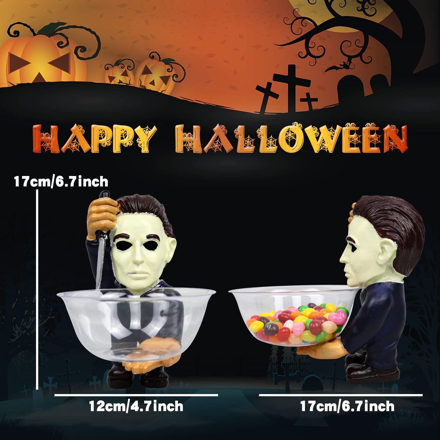 Halloween Candy Bowl Holder Horror Movie Gnomes Scary Candy Dish Stand Decorations (Resin) (A)