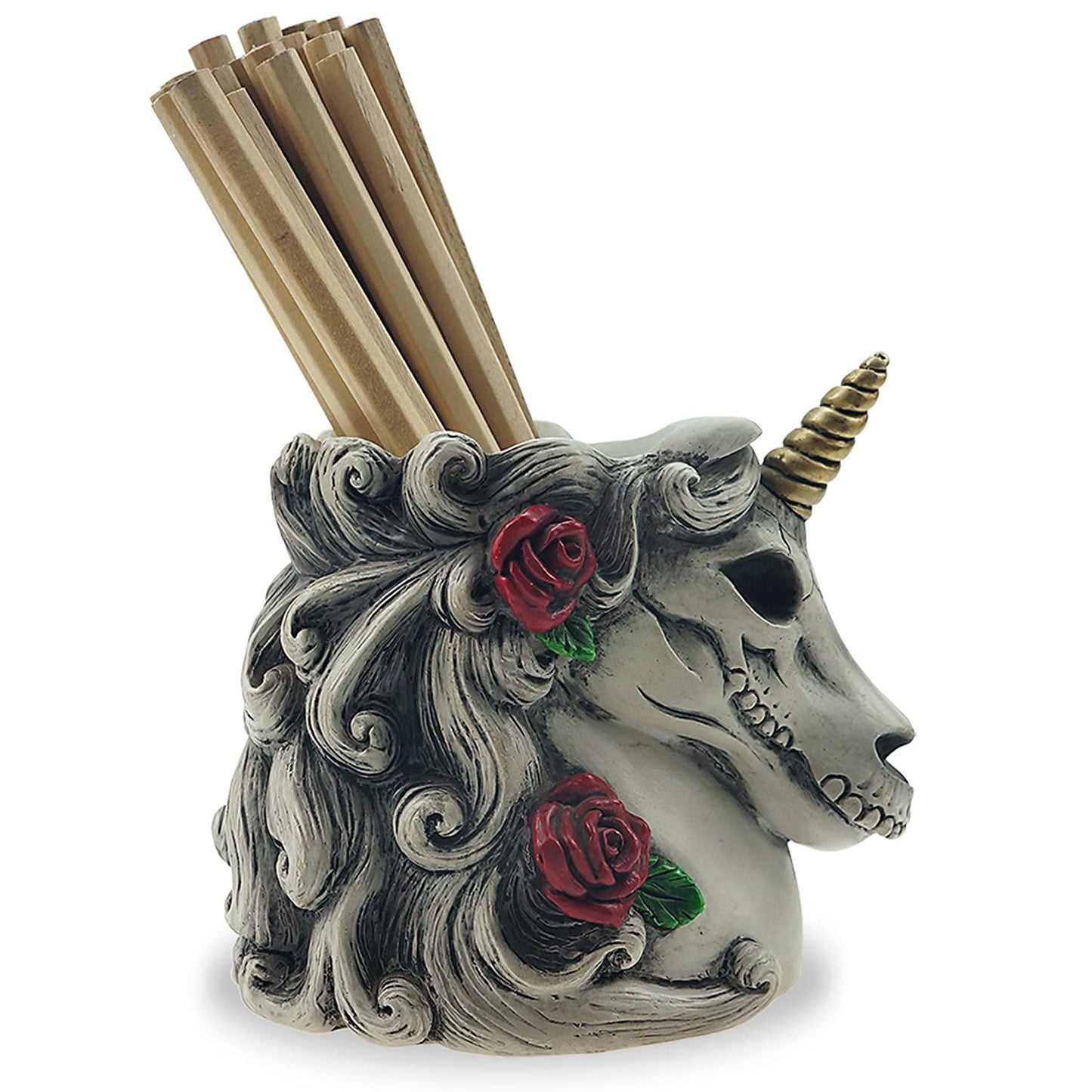Cyborpon Gothic Unicorn Makeup Brush Holder Skull Gift for Women Adults Pen Organizer Halloween Decor Day Dead Goth Accessory