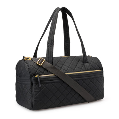 Amazon Essentials Women's Quilted Weekender Duffel Gym Bag with Trolley Sleeve, Black, One Size