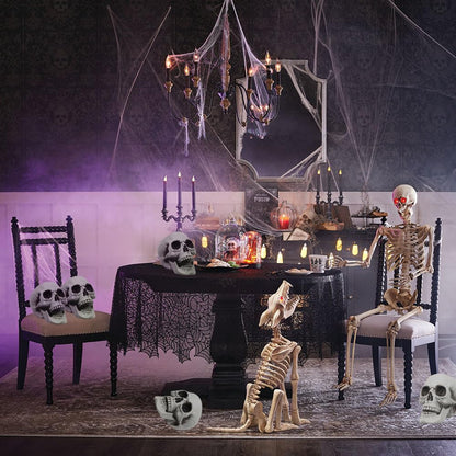 MOKRY PARTY Life Size Skeleton Skull for Halloween Decor Graveyard Outdoor White