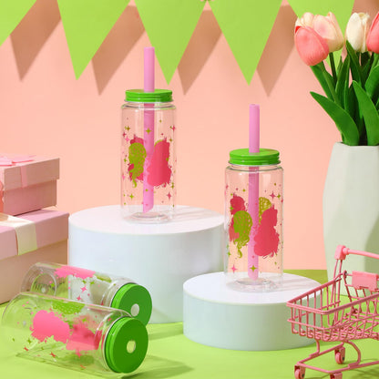25 Pcs Witch Theme Party Decorations Bulk Reusable Plastic Cups 13.5 oz Pink and Green Drinking Tumblers with Lids Straws Witch Princess Party Favor Cup for Wizard Friendship Galentine Valentine Gift