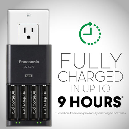 Panasonic K-KJ75KHC4BA Advanced Battery Charger with USB Charging Port and 4AA eneloop pro High Capacity Rechargeable Batteries