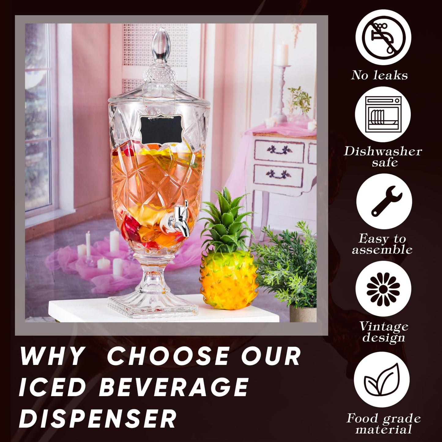 Zhehao 2 Pcs Drink Dispensers for Parties 0.8 Gallon Glass Beverage Dispenser Clear Vintage Crystal Beverage Dispenser with Spigot and 2 Wooden Chalkboard Wide Mouth Beverage Server for Bar Home