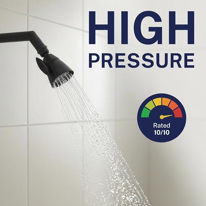 HammerHead Showers® Solid Metal 2 Inch High Pressure Shower Heads - MATTE BLACK – California Compliant 1.75 GPM Low Flow Rate - High Flow Shower Head with ADJUSTABLE SPRAY PATTERN - Fixed Shower Head