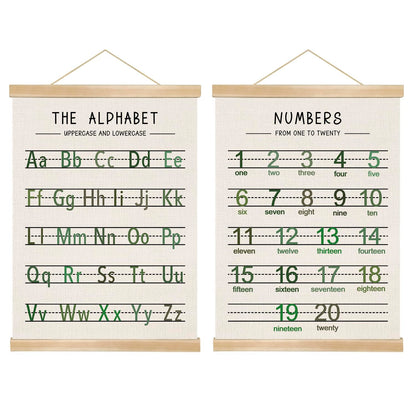 Alphabet and Numbers Wall Chart Set of 2 ,Toddler Educational Posters,ABC and 1-20 Number Learning Banners for Toddlers, Preschool Classroom, Homeschool, Nursery, Playroom Decor 14 x 18.5 Inch(Green)