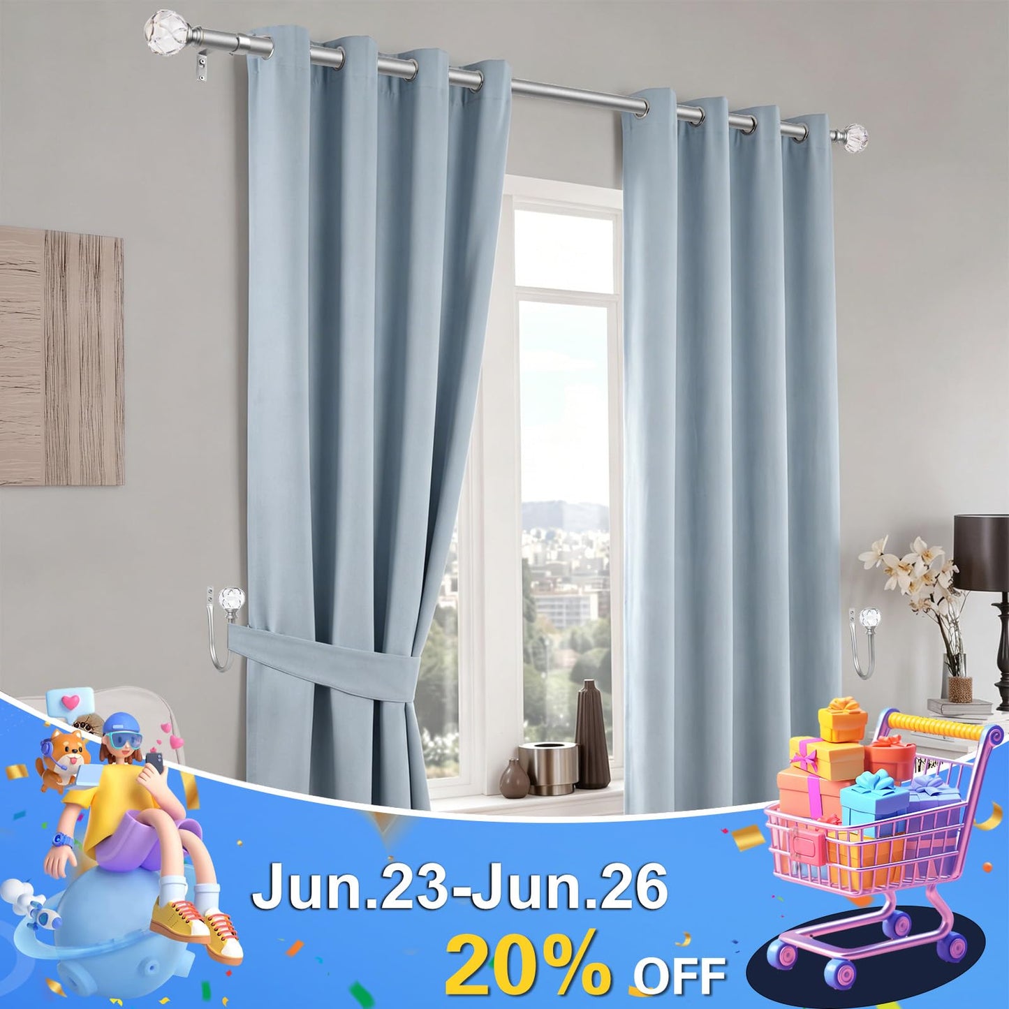 KAMANINA Curtain Holdbacks 2pcs, Silver Curtain Tiebacks Wall Mounted Window Curtains Hooks, Decorative Holders for Drapes with Crystal Finials(5.4" L × 4.1" W)