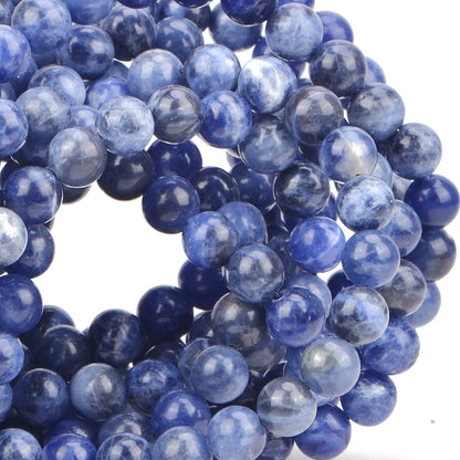 80Pcs Natural Crystal Beads Stone Gemstone Round Loose Energy Healing Beads with Free Crystal Stretch Cord for Jewelry Making (Blue Sodalite, 10mm)