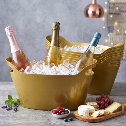 meekoo 6 Pack 6l Ice Bucket for Parties, Plastic Beverage Tub with Handles, Portable Ice Drink Bucket for Wine, Champagne, Beer, Cocktail, Large Drink Chiller for Wedding, Bar, Picnic, Pool(Gold)