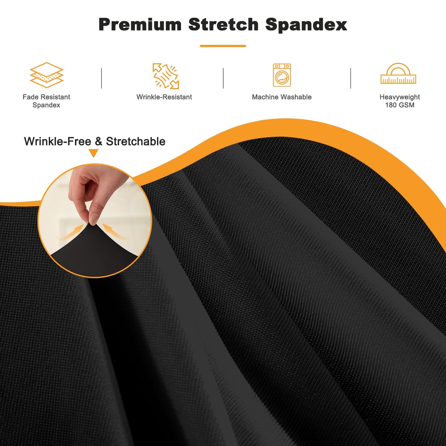 4 Pack 132 Inch Black Round Tablecloth, Fitted Tablecloths for 6FT Round Tables, Spandex Table Cover with Table Skirt for Wedding Photography Party Professional Events Halloween Decoration Indoor