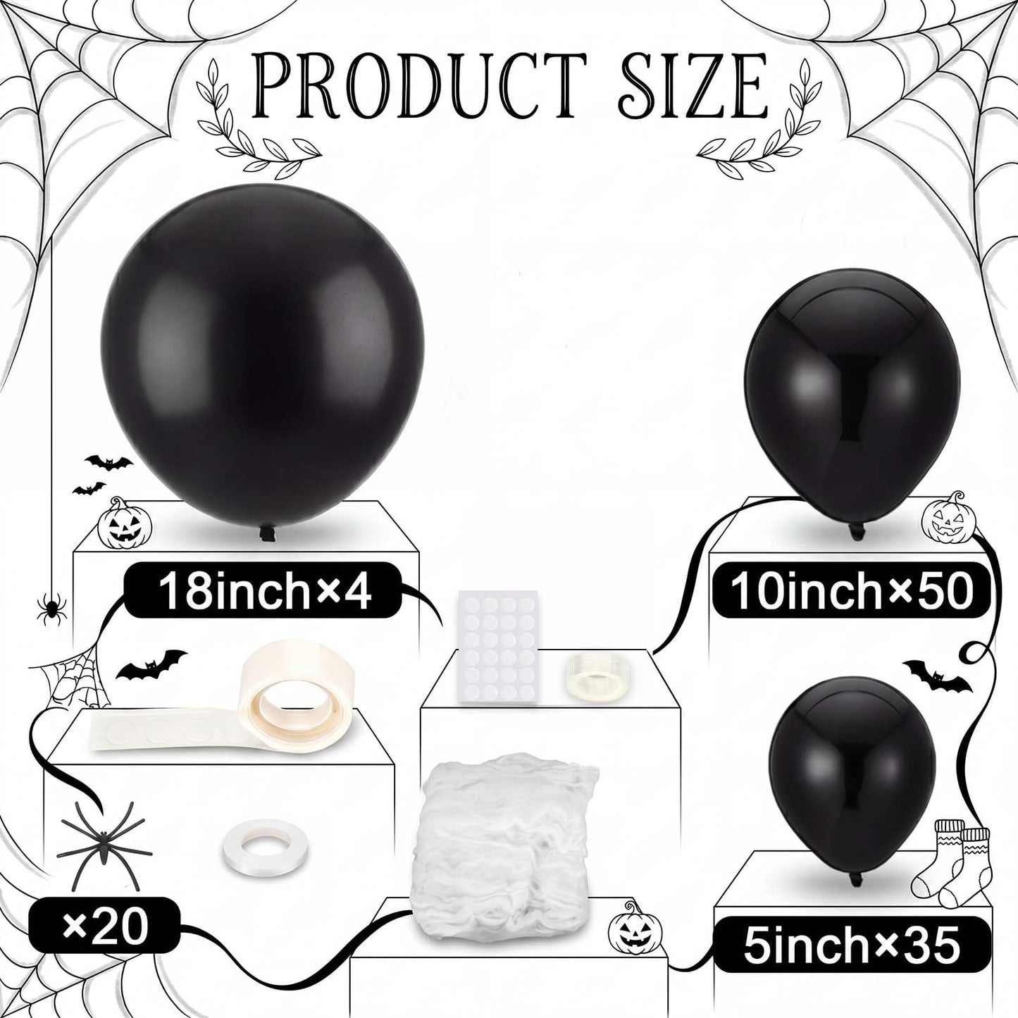 Gejoy 113 Pcs Halloween Balloon Garland Arch Kit with Spider Web and Spiders Spooky Halloween Party Decorations Black Latex Balloons Set Scary Birthday Backdrop for Haunted House Horror Party Supplies