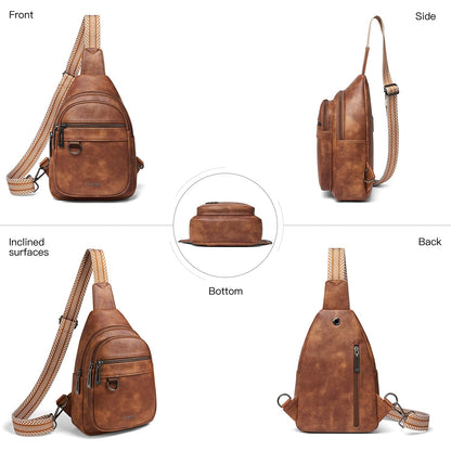 Leresas Sling Bag for Women Crossbody Bag Fanny Packs Cross Body Handbag Over the Shoulder Bag Trendy Gifts Vegan Leather Travel Purses Anti Theft Brown