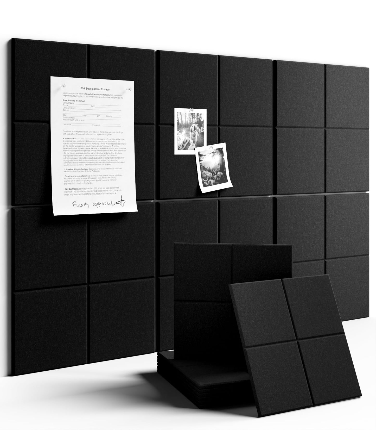Large Felt Bulletin Board 36"x24", 6-Pack 4-Compartment Wall Organizer, Cork Board Alternative with 60 Removable Adhesive Tabs, Modular Felt Panels for Home Office, Classroom and Study-Black