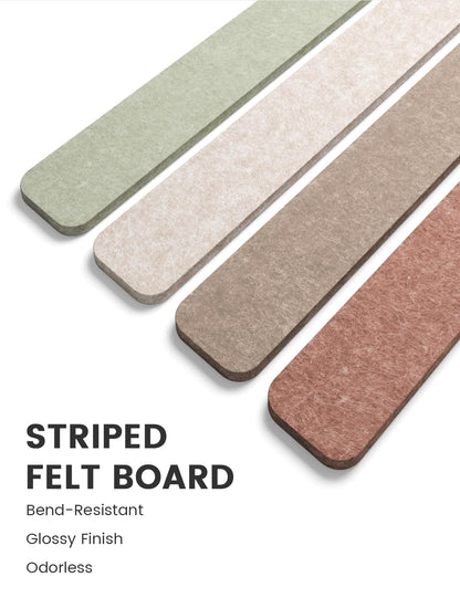 Fluxynara Cork Board Alternative Felt Strip Board 8-Pack 13"x2", Office Pin Board with 50 Push Pins, Adhesive Install for Bedroom Door & Home Office (Boho)