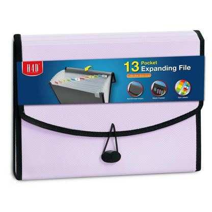 H4D 13-Pocket Accordion File Organizer with Mesh Pocket, Expanding File Folder with Tabs, Expandable Document Organizer for Home Office School, Letter Size, Pale Lilac