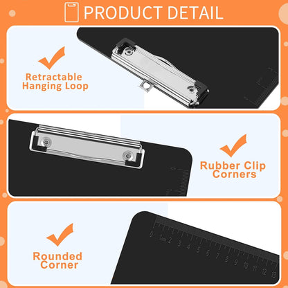 Black Clipboards, PANDRI 16 Pack Plastic Clipboards with Low Profile Clip 12.5 x 9 Standard Letter Size Clipboard for Classrooms Offices