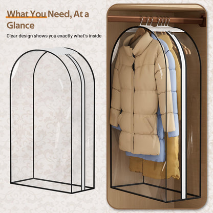 MISSLO 10" Gusseted All Clear Garment Bags for Hanging Clothes 3 Packs 40" Suit Bags for Closet Storage Hanging Clothes Storage Suit Cover for Shirts, Coats, Dresses