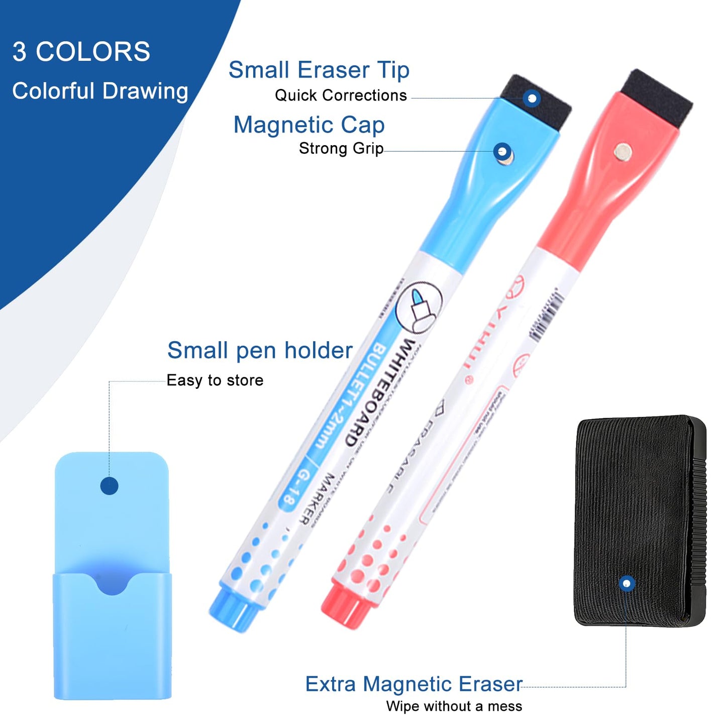 Magnetic Dry Erase Whiteboard for Fridge - 20x12 Inch Flexible Memo Board, 8-Piece Set with 1Whiteboard, 6 Markers & 1 Pen Holder, Reusable Magnetic Refrigerator Board for Kitchen, Office, Home& Dorm