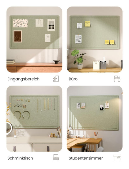 Fluxynara Bulletin Board, 35.4" x 23.6" Cork Board Alternative with 12 Safe Removable Adhesive Tabs, Foldable Felt Pin Board for Home Office, Classroom, Bedroom,Entryway for Walls—Sage