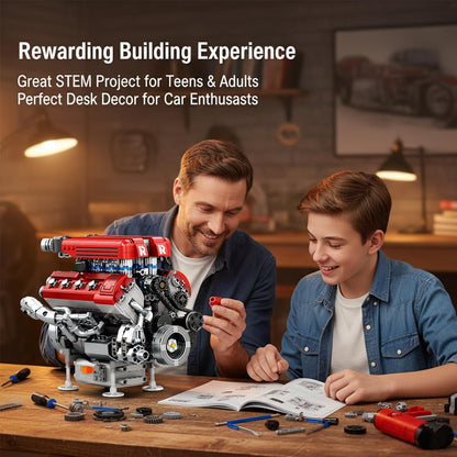 ZornRC V8 Engine Model Building Kit that Works,Mechanical Model Kits for Adult,STEM Projects for Car Engine Building Set,Spray-Painted Parts with Collectible Gift-1101PCS