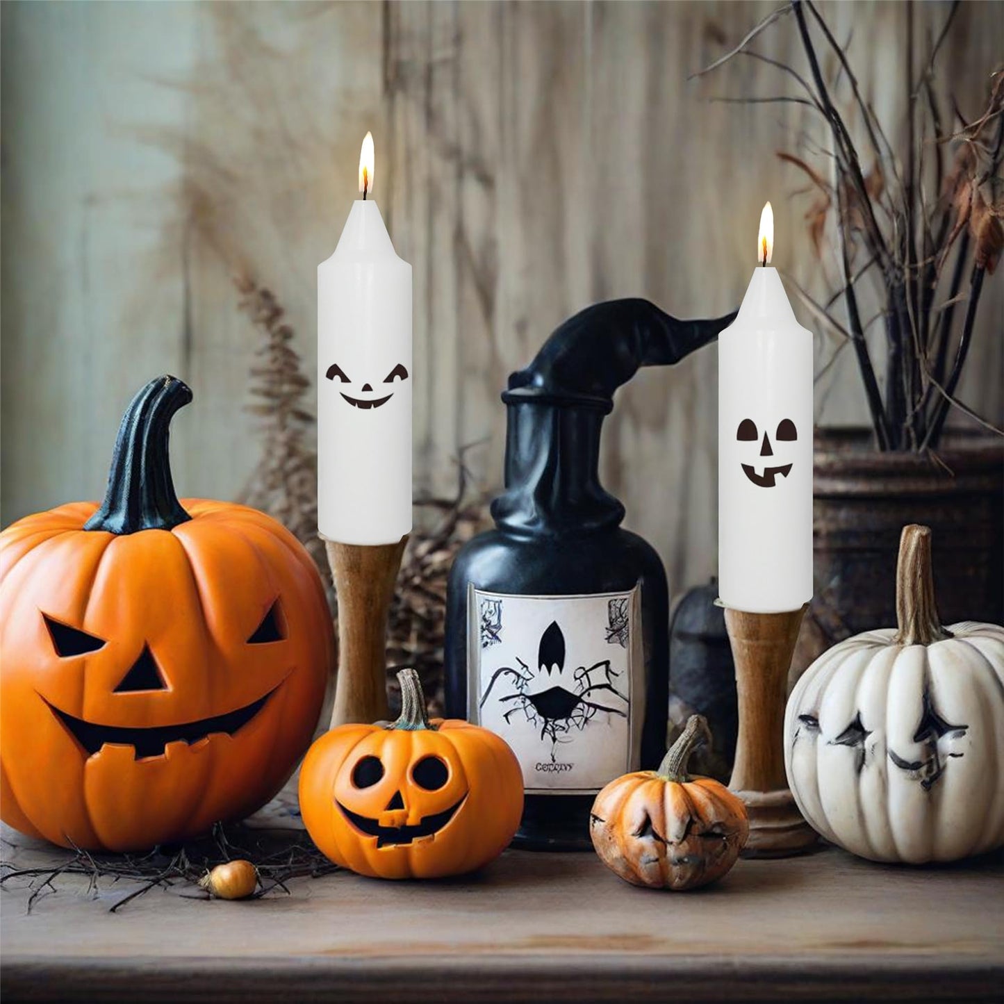 Spooky Taper Candles Halloween Candlesticks - 5 Inch White Candle Sticks Dripless Fat Candles with Eyes - Fall Table Centerpiece Haunted House Party Decorations Wedding Home Decor