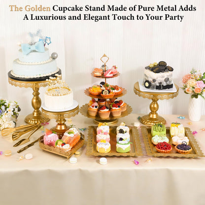 Jaevorite 12 Set of Gold Cake Stand, Metal Gold Cupcake Stand and Bases para Postres de Mesa, Elegant Gold Dessert Stands for Party and Wedding, Easy to Clean Desert Table Display Set
