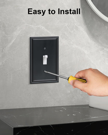 TREEWELL 4-Pack Single Toggle Light Switch Cover Plate, Durable Solid Zinc Alloy Decorative Switch Plate Covers, Black 1 Gang Wall Plate, Corrosion Resistant