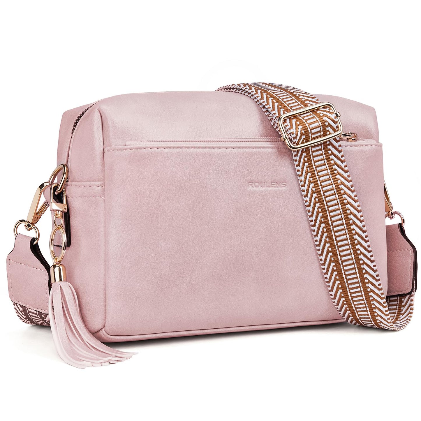 Roulens Triple Zip Small Crossbody Bag for women,Wide Strap Cell Phone Purse Shoulder Handbag Wallet with Credit Card Slots