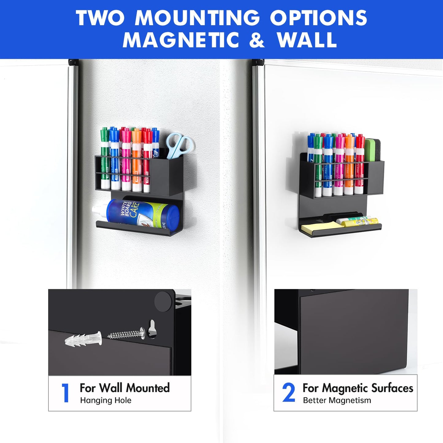 Banafich Black Magnetic Dry Erase Marker Holder for Whiteboard, Acrylic Magnet Pen Holder Wall Mount, Black Magnetic Pencil Holder Cup for Refrigerator Fridge, Office, Locker Accessories for Classroom