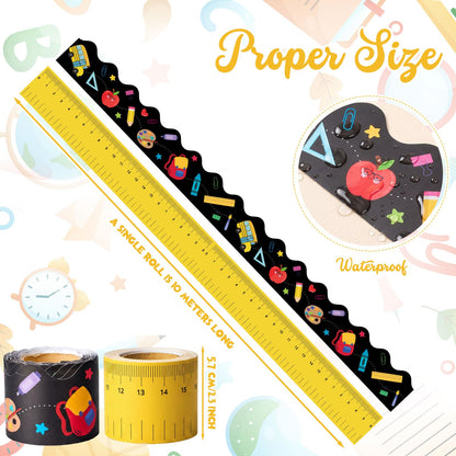 Trandraft 2 Rolls 65.6ft Back to School Bulletin Board Borders, Ruler and Pencil Patterns Bulletin Board Borders Strips for First Day of School Office Home Classroom Themed Party Decor