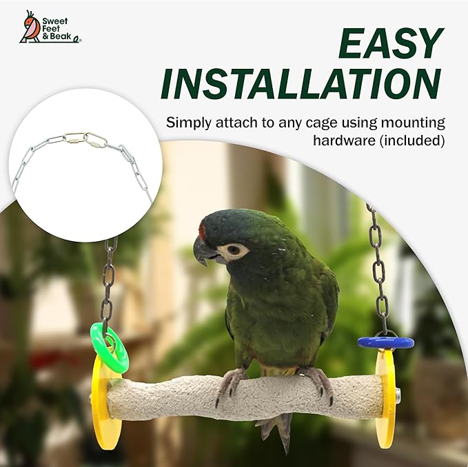 Sweet Feet and Beak Roll Bird Swing - Perch Bird Toys Trims Nails and Beaks, Safe and Non-Toxic Bird Cage Accessories for Small and Large Birds, Swinging Toys Birds Will Love, XL 11 Inches - Orange